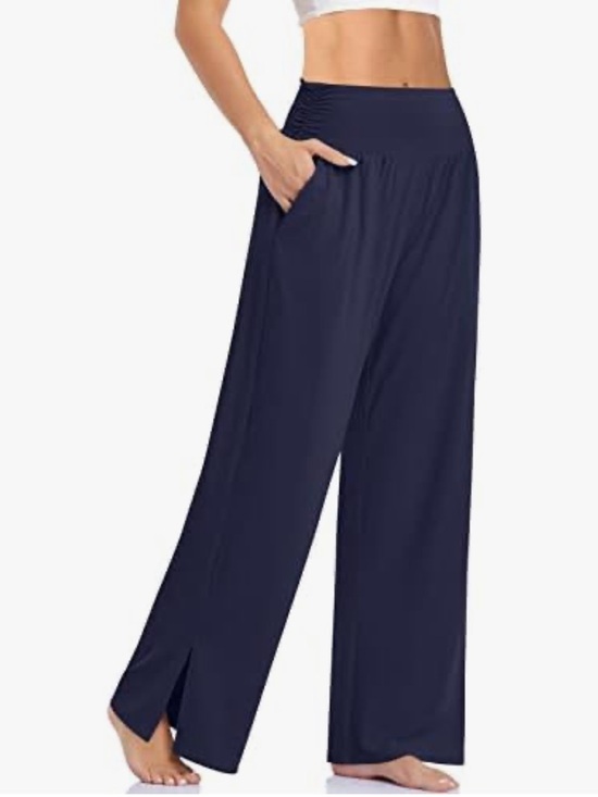 UEU Pants - UEU Navy Wide-Leg Yoga Lounge Pants with Side Pockets